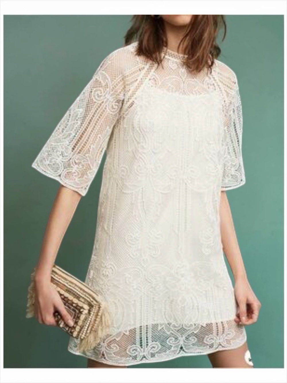 Anthropologie Eri + Ali Ivory Lace Shift Dress – Petite XS